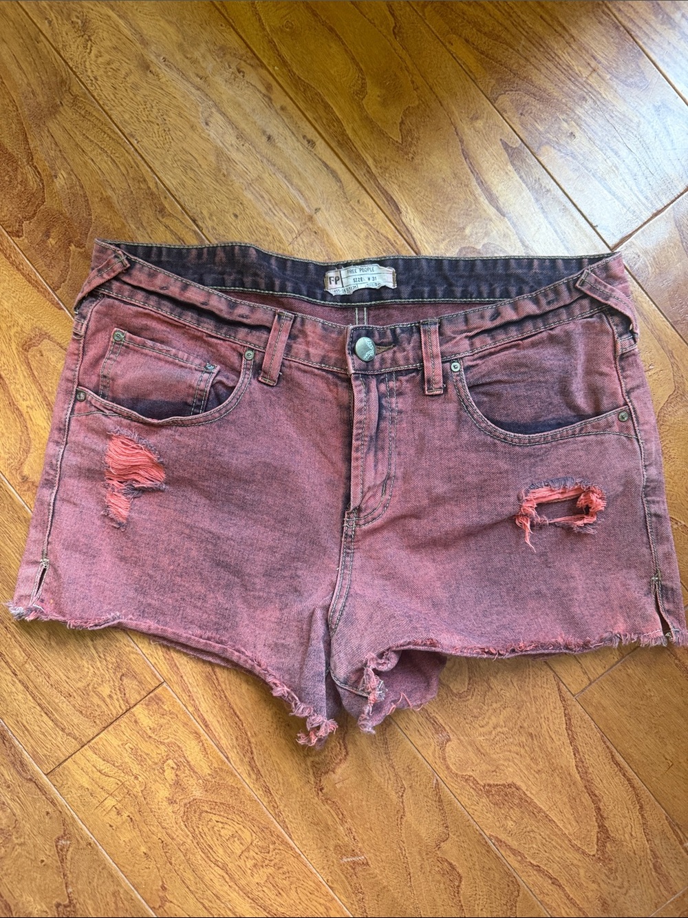 Free People Distressed Women's Red Denim Shorts